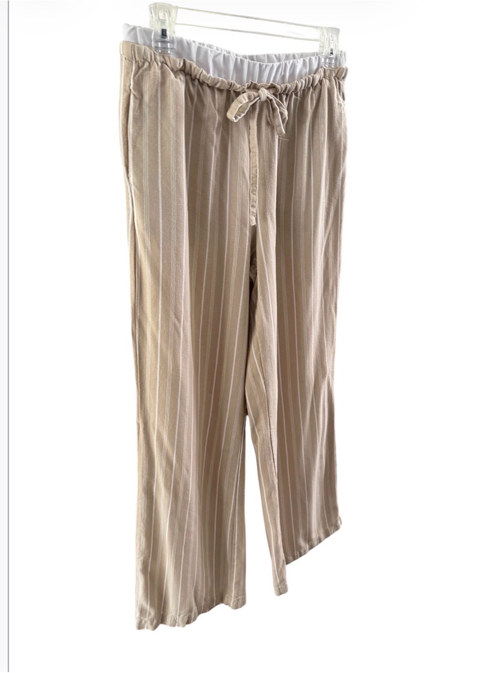Rewash Beige Striped Wide-Leg Linen-Blend Pants - Picture 3 of 8